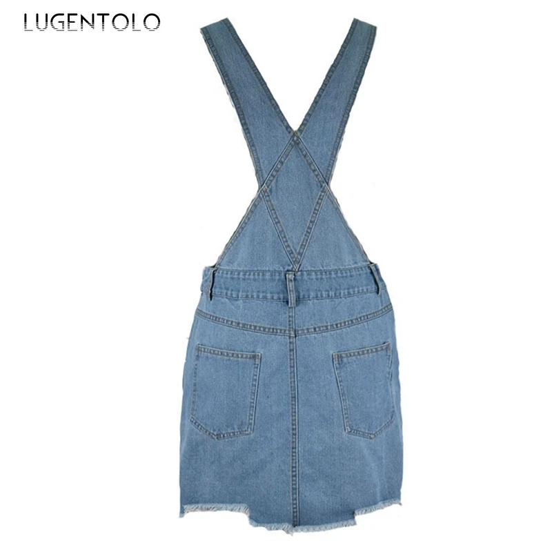 

Lugentolo Women Dress Summer Sexy Button Solid Bodycon Strap Dress Pocket Buckle Adjustment Back fashion Lady Mini Dress