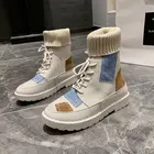 Прямая поставка, новинка 2019, осенне-зимние взрывоопасные замшевые парусиновые сапоги с высоким берцем, женская обувь