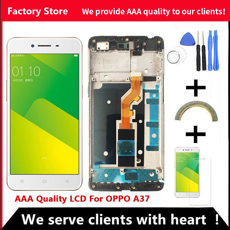 ЖК-дисплей 5 0 дюйма AAA для OPPO A37 с рамкой экран ЖК-экран разрешением 1280*720 |