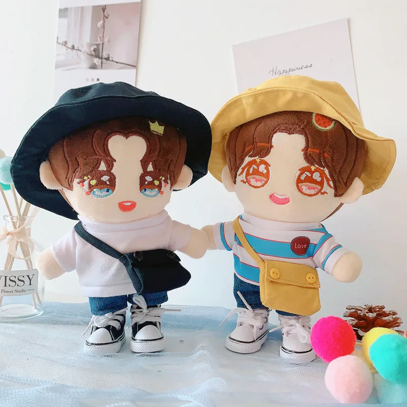 

20cm exo star doll T-shirt summer suit fisherman cap Adu accessories wool clothes black pants doll clothes doll accessories