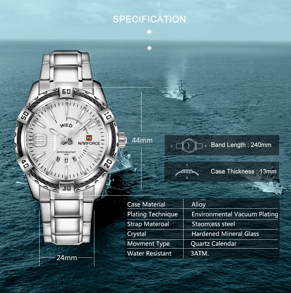 NAVIFORCE Роскошные Брендовые мужские Модные Спортивные кварцевые наручные часы военные полностью стальные водонепроницаемые часы с датой золотые часы Подарки для мужчин