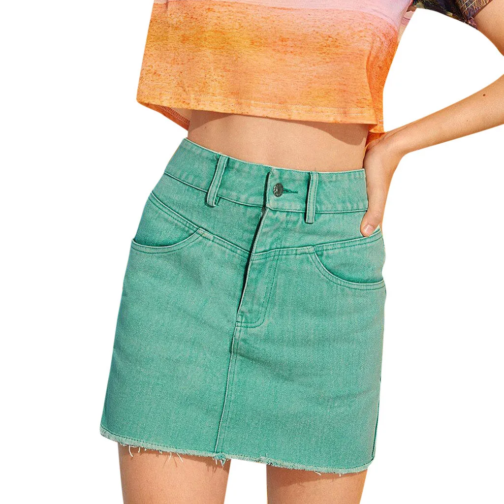 

Women's Summer Denim Casual With Pocket Mini Skirt New Summer Solid Color Denim Empire Skirt High Waist Casual A-Line Skirt 41*