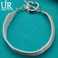 urpretty 925 sterling silver woven heart ot chain bracelet for man women wedding engagement party charm jewelry christmas gift