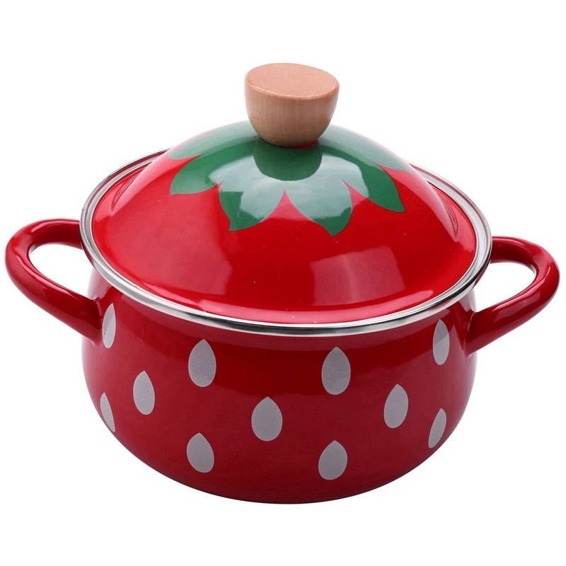 

2.2L Eanmel Cooking Pot Strawberry Thickening Enamel Hot Pot 18Cm Soup Pot Induction Cooker Gas General
