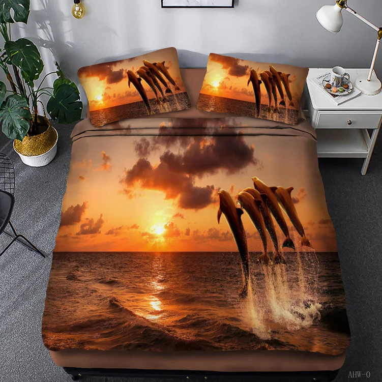 

Bedding Set Ocean, dolphin, sunset, sea king queen European style 2/3pcs soft Duvet Cover Sets Pillowcase for child