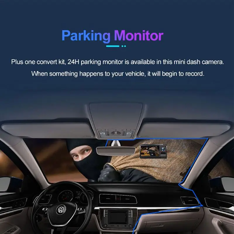 

3 Inches Car Night Vision Driving Recorder Cycle Recording Three Camera Video