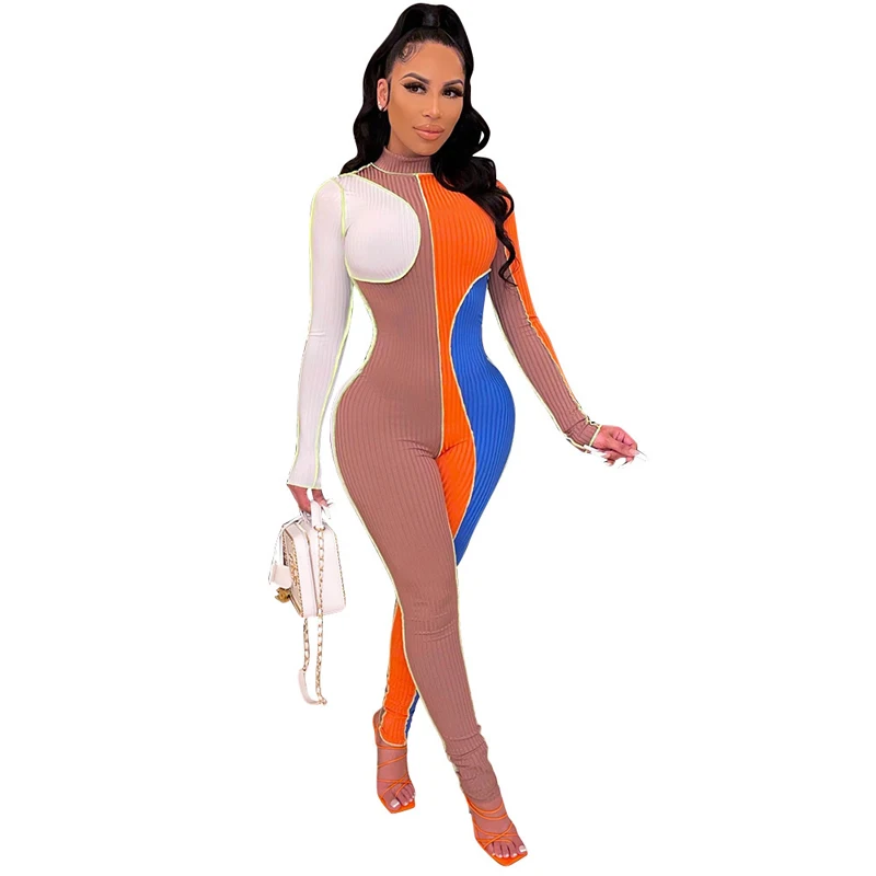 

Комбинезон женский трикотажный с воротником-стойкой и длинными рукавами