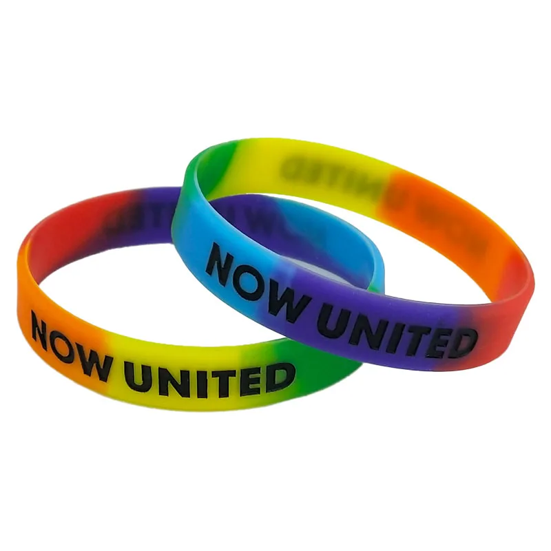 1PC NOW UNITED Rainbow Color Silicone Bracelets&ampBangles Letters Wristband Sports Rubber Fashion Jewelry Gifts SH327 | Украшения и
