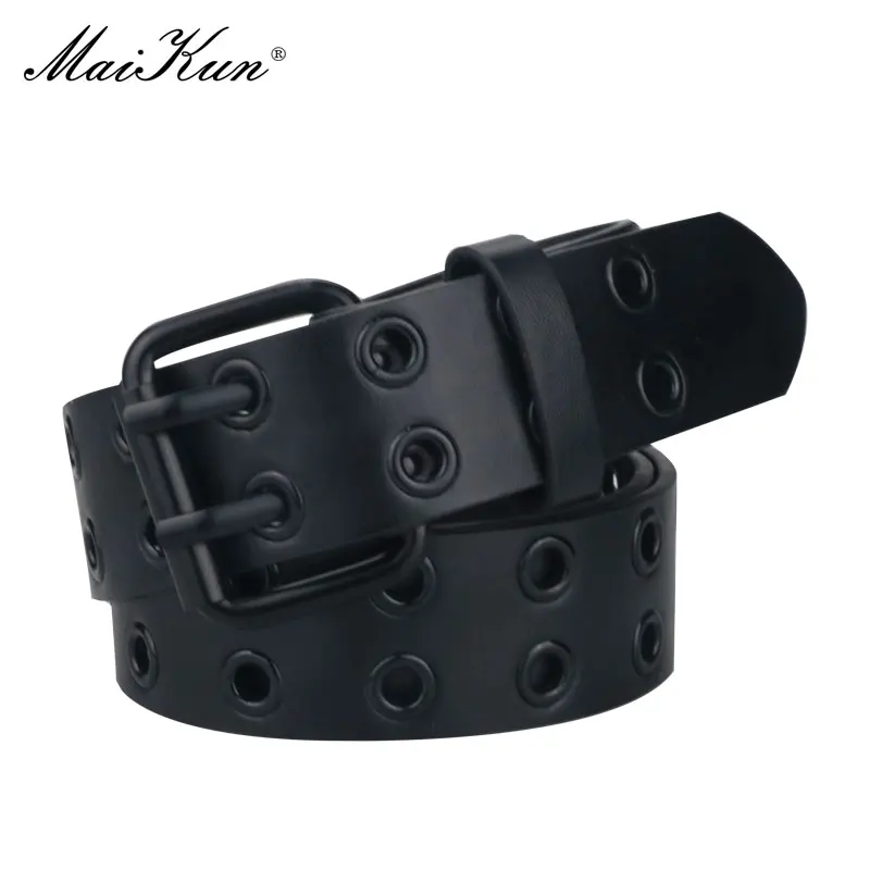 Maikun Halloween New Ladies Black PU Leather Belt Double Exhaust Air Hole Pin Buckle Fashion Trend Waistband Punk Goth Style