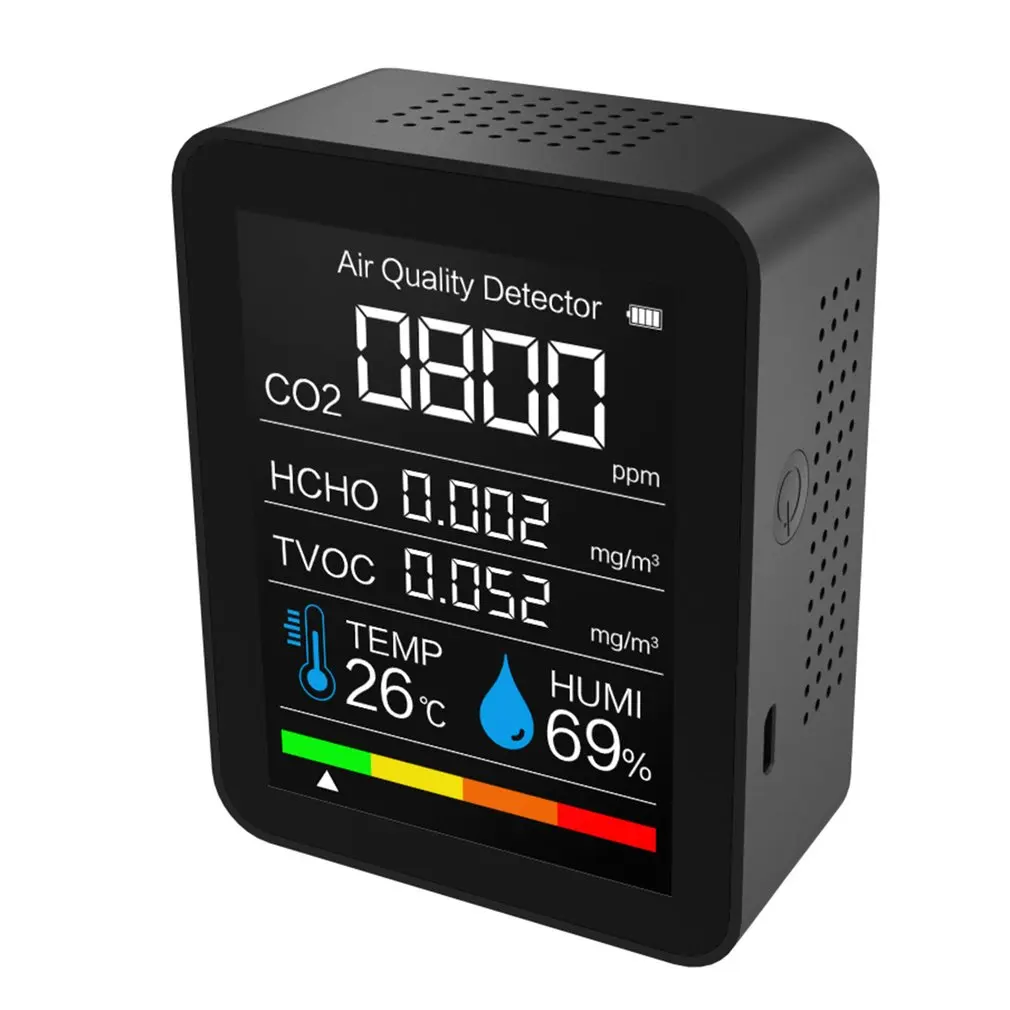 

Portable CO2 Meter Digital Temperature Humidity Sensor Tester Air Quality Monitor Carbon Dioxide TVOC Formaldehyde HCHO Detector