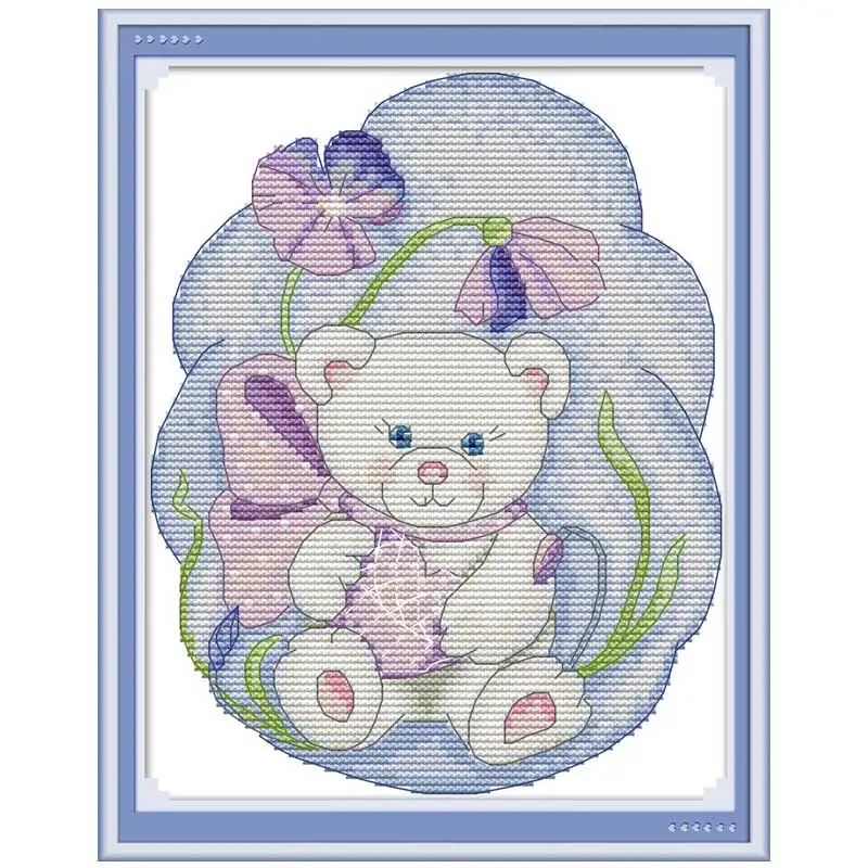Baby bear cartoon painting counted 11CT 14CT Cross Stitch Sets DIY Chinese Cross-stitch Kits Embroidery Needlework Home Decor | Дом и сад