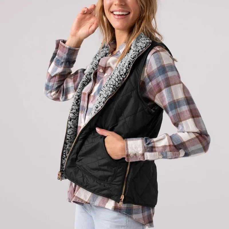 Women Furry Warm Vest 2019 Winter Black Casual Waistcoat Slim Sleeveless Jacket Solid Thermal Cotton Female Plus Size Coat | Женская