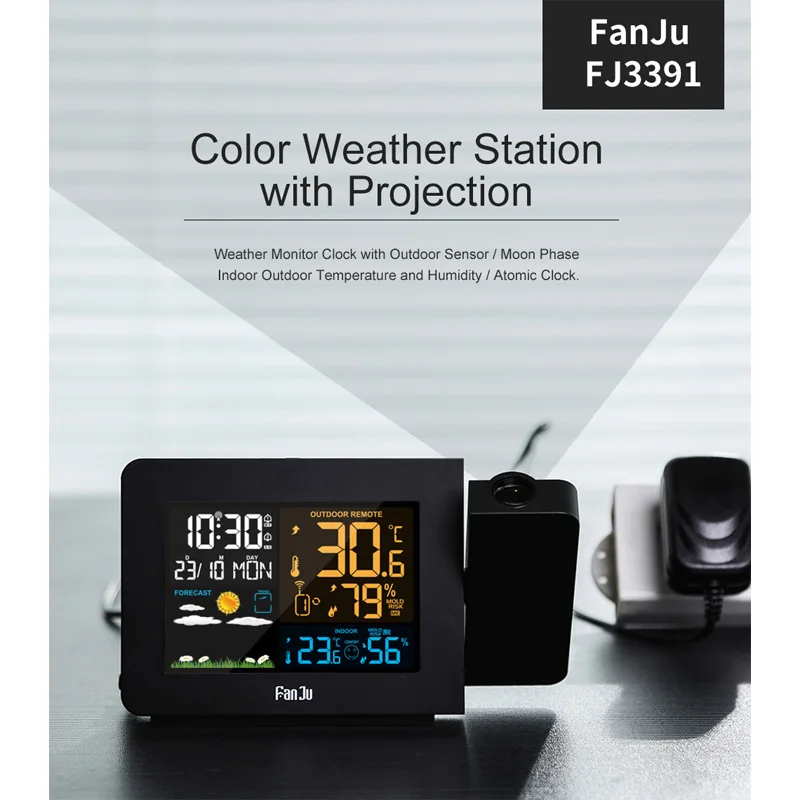 FJ3391 проекционный будильник цифровой с функцией повтора даты подсветка