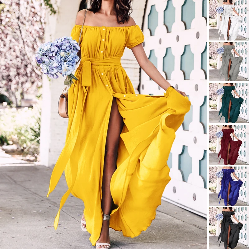 Женский Сарафан Макси летний пикантный Однотонный сарафан с оборками открытыми