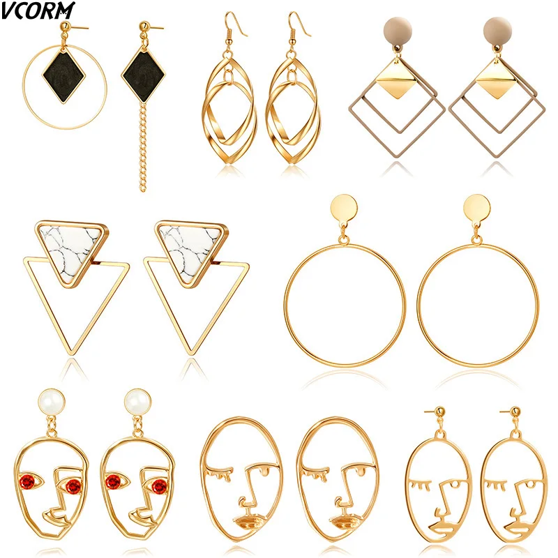 Серьги женские акриловые винтажные геометрические золотые 2019 | Украшения и