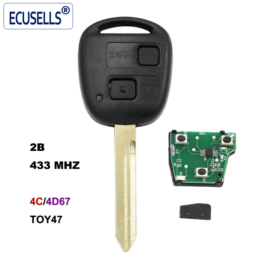 2 кнопки бесключевого входа Fob дистанционный ключ для Toyota 433MHZ с 4C/4D67 чип внутри TOY47
