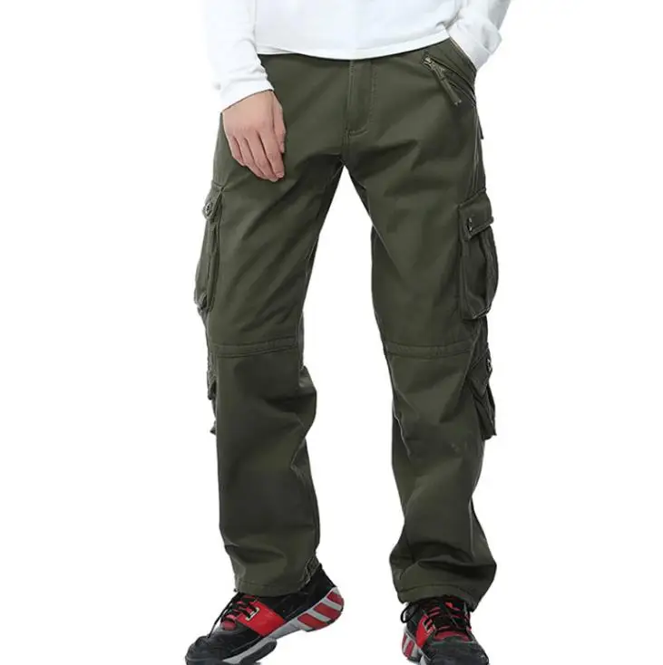 

Mens Casual Cargo Pants Winter Thick Brushed Men's Loose fleeces Pocket Baggy Trousers Men overall Straight Bottoms Plus Size