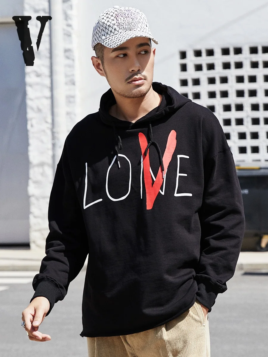 Trendy brand VLONE Hoodies Sweatshirts men's Valentine's Day LOVE sketch inkjet letter big V hip-hop hoodie loose women