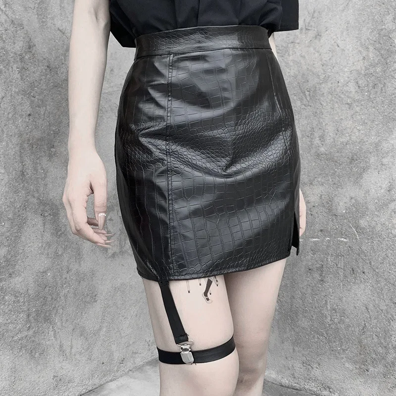 

Korean Autumn Winter Leather Pu Street Skirt High Waist New Fashion Hot Sale Women Gothic Sexy Skirt Split Leggings Black Skirt