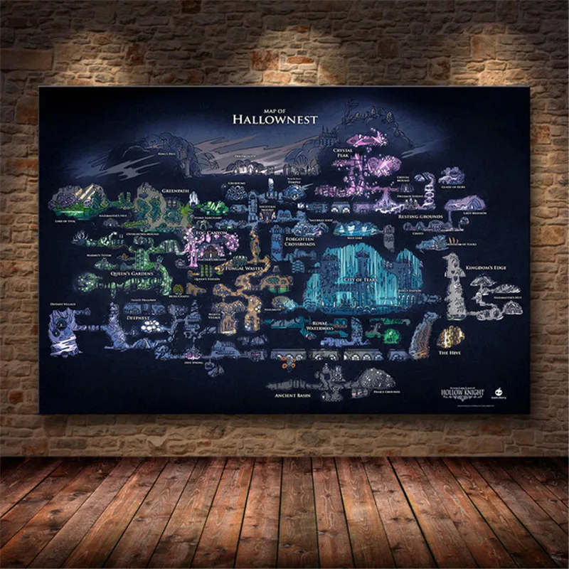 

Hollow Knight Map The Game Poster Decoration Painting of The on Canvas painting Of Hallownest poster wall art canvas Unframed