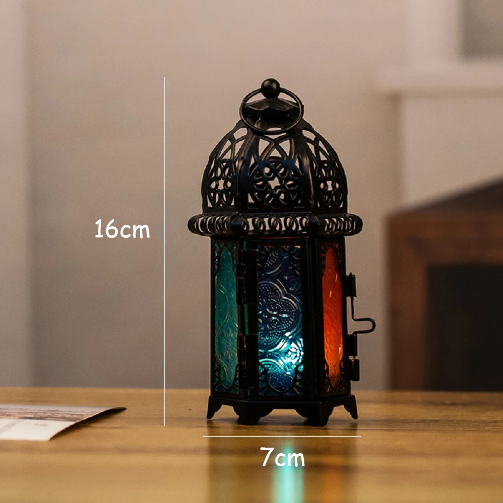 EID Palace Metal Lantern Candle Holders Luxury Candlestick Iron Lamp For Home Ramadan Arab Hanging Muslim Party Supplies | Дом и сад