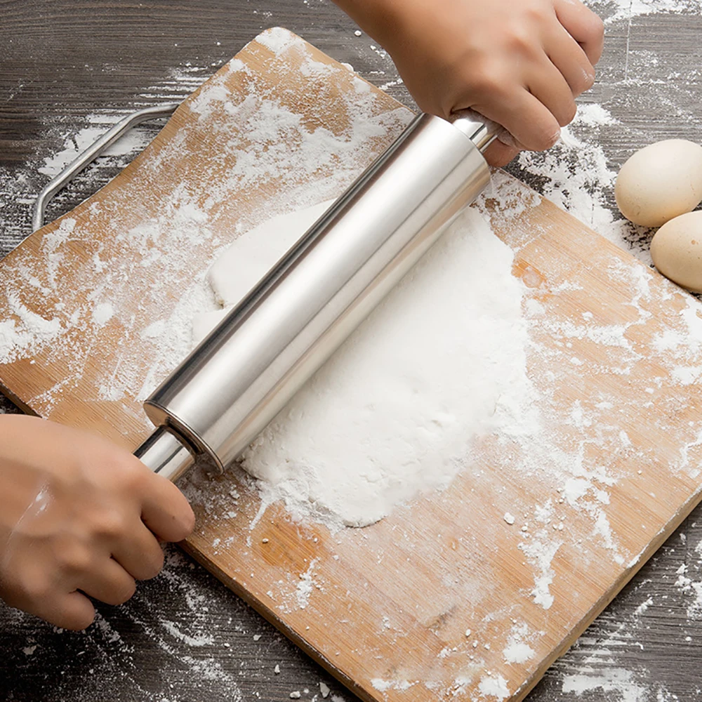 

Stainless Steel Rolling Pin Non-stick Pastry Dough Roller Bake Pizza Noodles Cookie Pie Food Pasta Making Baking Kitchen Tools