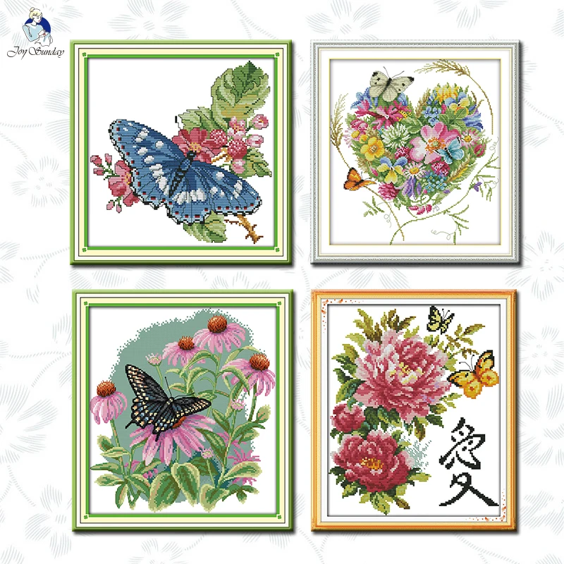 

Joy Sunday Stamped Cross Stitch Kits Butterflies love flowers11CT Printed Fabric14CT Counted Handmade Embroidery Needlework Sets