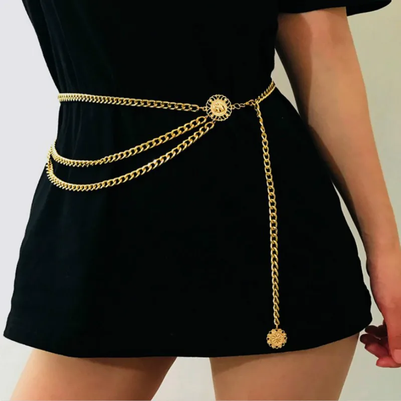 

Women Fashion Belt Hip High Waist Gold Silver Narrow Metal Chain Chunky Fringes Crystal Diamond Waist Chain