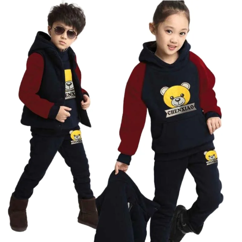 

Kids Suit Three Pieces of Children Sets New Boys Girls Thickened Cashmere Sweater +pant+vest Sport Sets 3-12 Ages Clothing