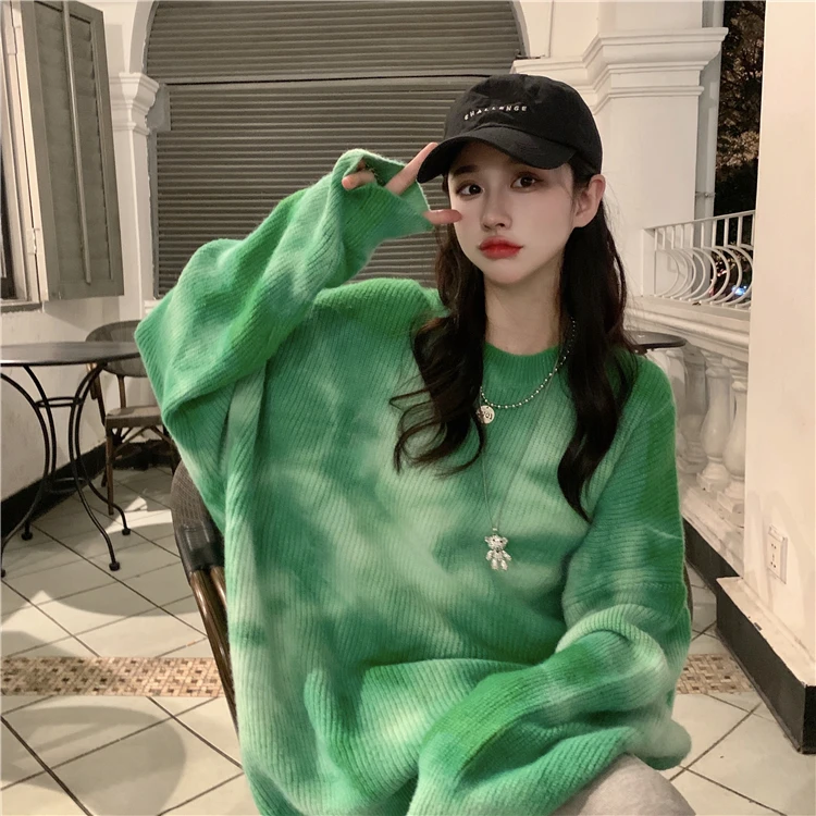 

Tie-Dye Women's Oversize Knitted Sweater Autumn Winter Loose Knit Pullovers Casual Jumper sweaters Female