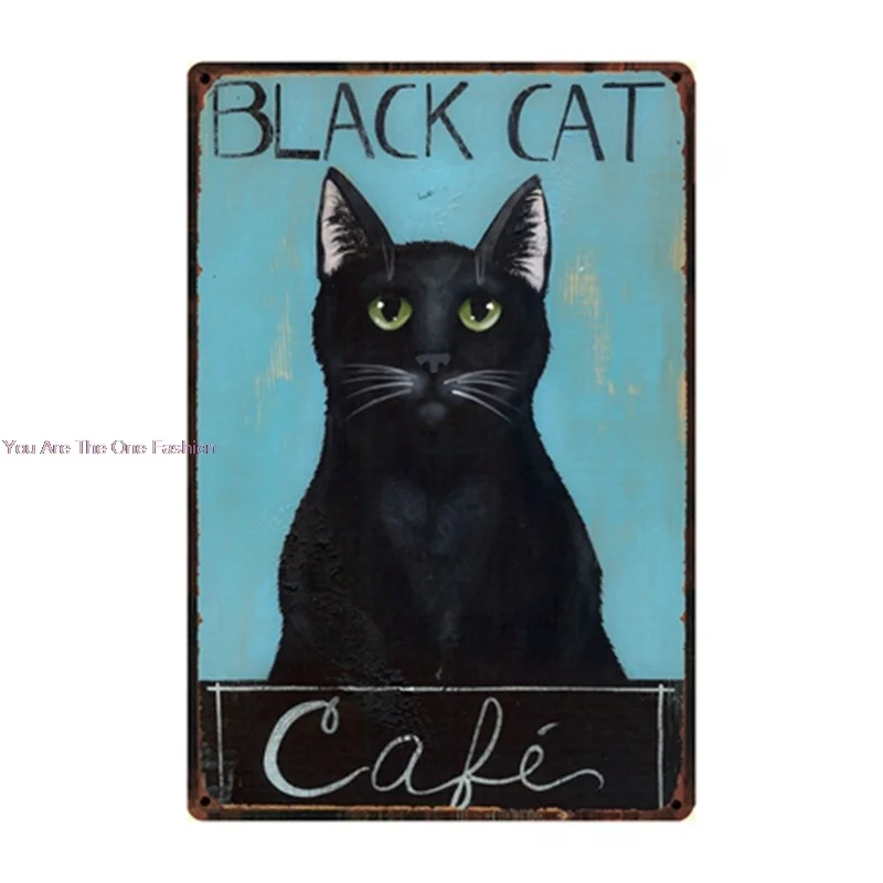 

Shabby Wall Metal Tin Signs Bengal Black White Cafe Cat Home Decor Bar Wall Art Metal Plaque Iron Painting
