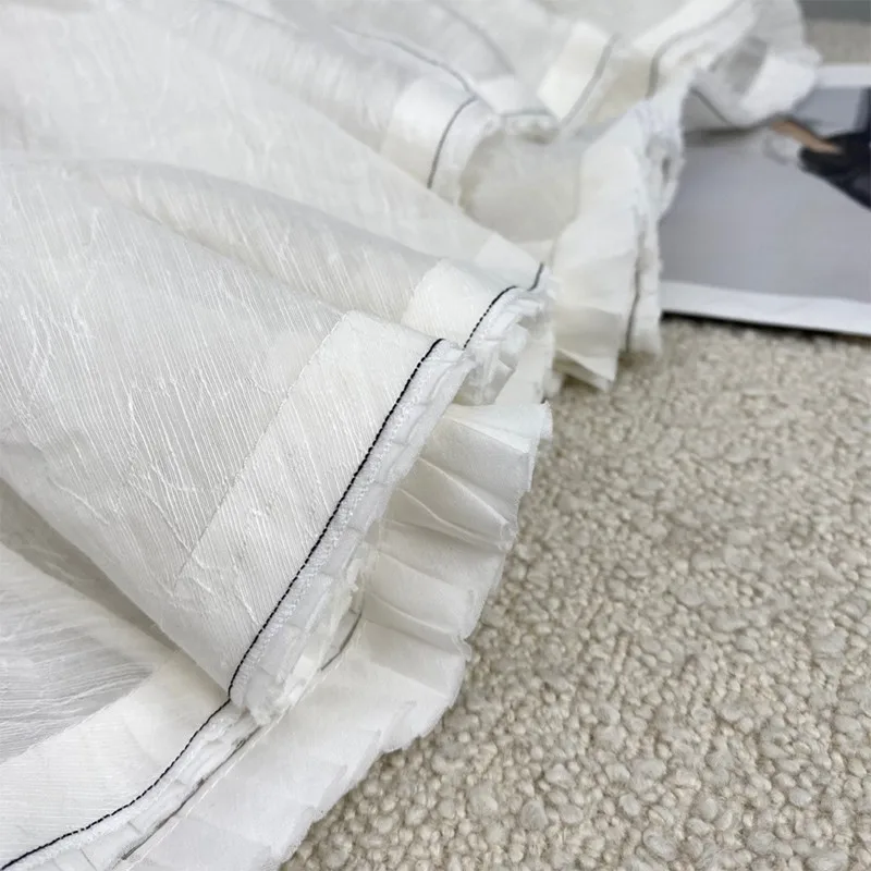 

2021 Summer Unique Designer Fashion Japanes Korean Style Black Lace Patchwork Ladies Elegant White Blouses Tops