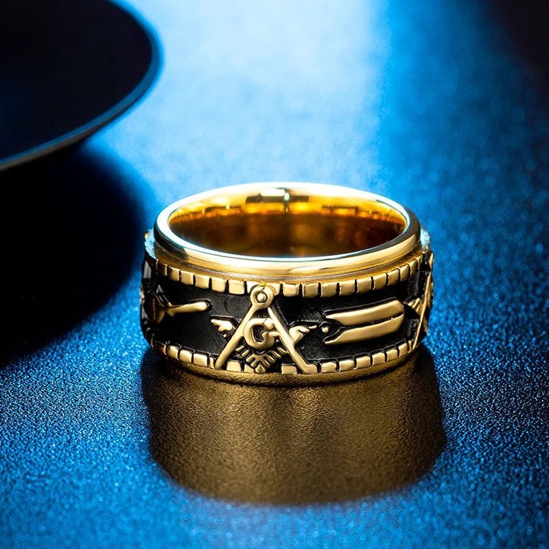 

Men's Rotatable Masonic Ring Fashion Punk Stainless Steel Letter AG Jewelry Accessories Creative Boyfriend Gift Wholesale