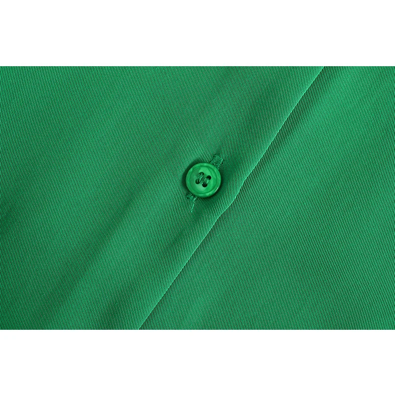 

2021 Summer Women Fashion Green Color Chic Pocket Loose Blouses Za Vintage Long Sleeve Buttons Crew neck Female Casual Shirts