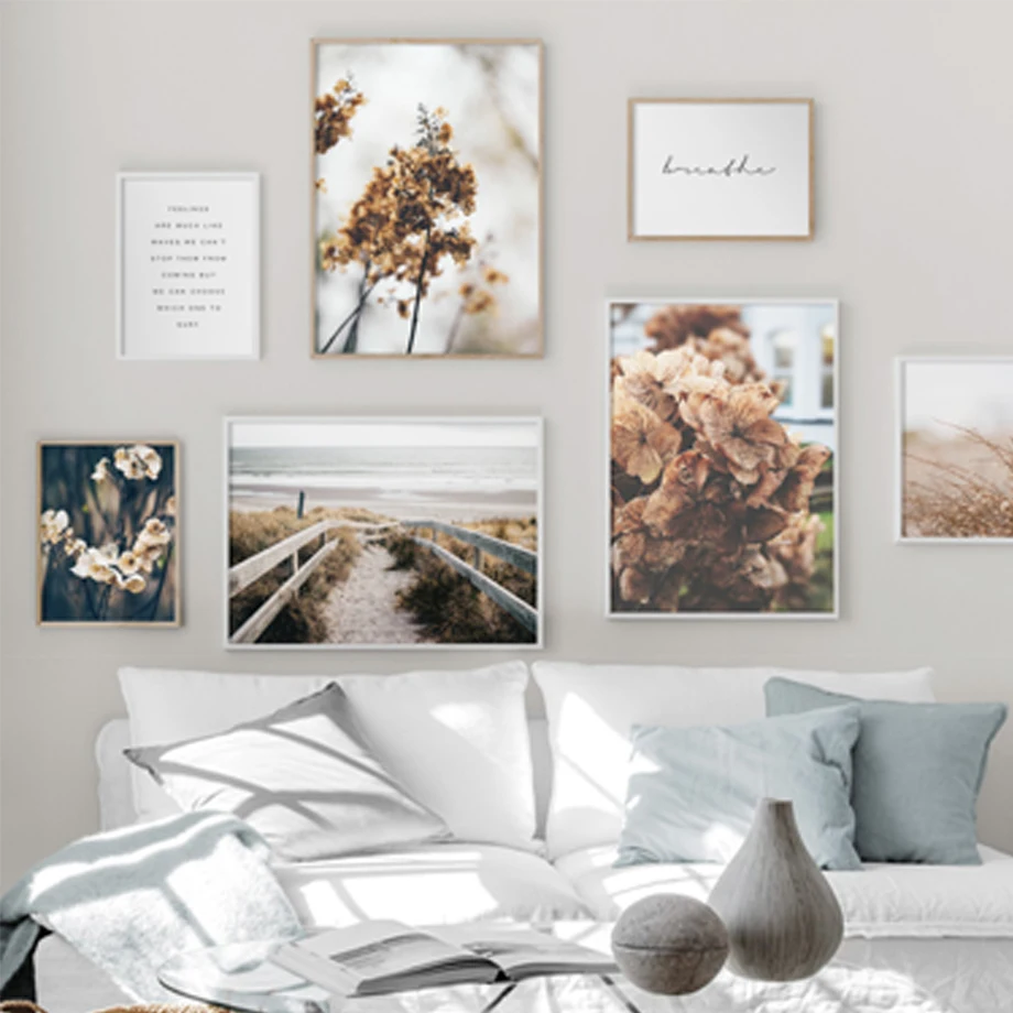 

Sandy Beach Reed Dry Flowers Leaves Autumn View Art Canvas Painting Paper Nordic Posters Prints Wall Pictures Living Room Decor