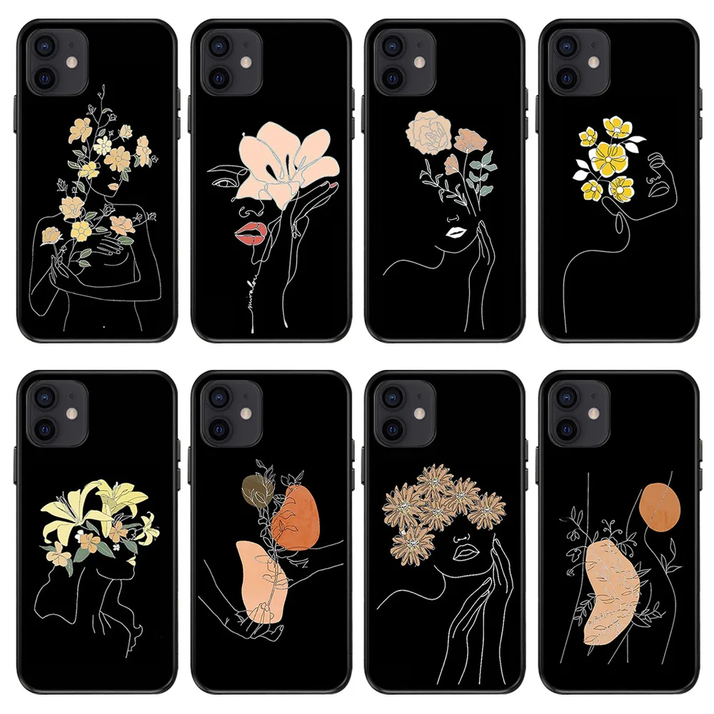 

PUNQZY Flowers Matte Black Soft TPU Phone Case For iPhone 13 12 11 PRO MAX 7 8 6 PLUS XS XR All-Inclusive 2022 New Style Cover