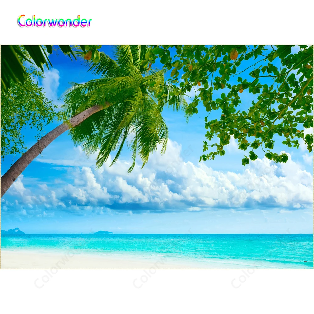 Фотографии летние пляжные пейзажи зеленые деревья и листья белые облака в небе