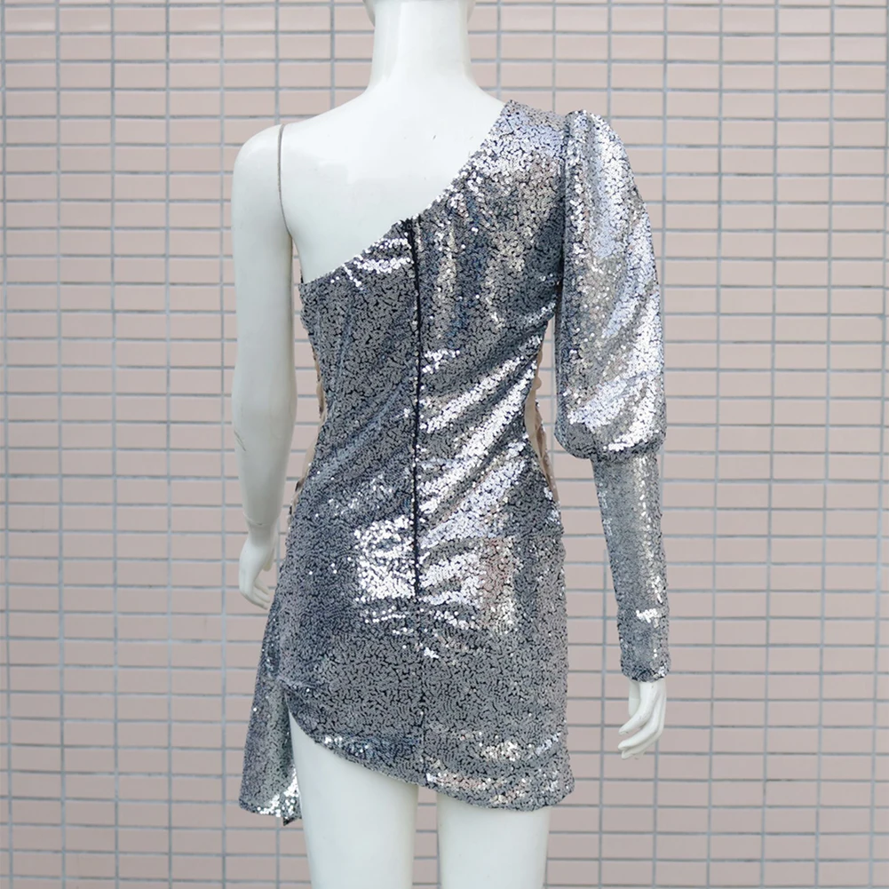 Соблазнительное платье на одно плечо с блестками ассиметричное женское