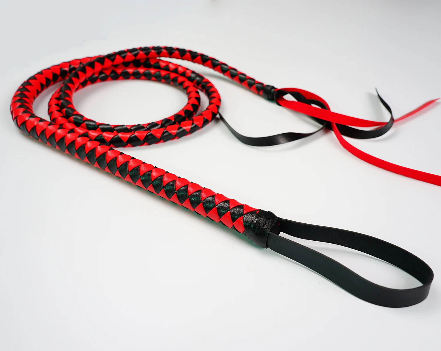 Leather Horse Whip Bull Whip, 4 Plait Bullwhip, 6 Feet - Color Choice: White or Red