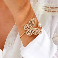 hollow butterfly bracelet for women punk crystal zircon bracelet romance pearl open bracelet jewelry accessories party gift
