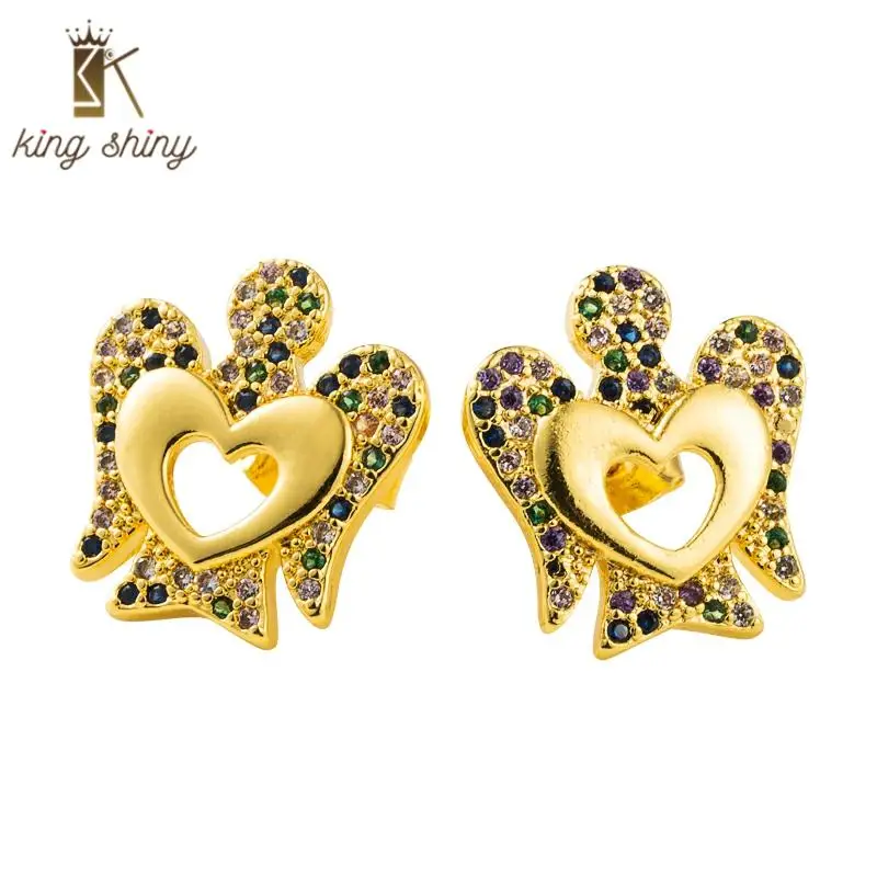 

Creative Eagle Rainbow CZ Copper Stud Earrings for Woman Luxury Hollow Heart Statement Earrings Woman Party Ear Jewelry Brincos