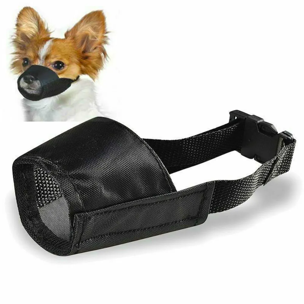 

Pet Nylon Adjustable Mask Bark Bite Soft Mouth Muzzle Grooming Anti Chewing For Small Large Dog Black Breathable Bark Stopper