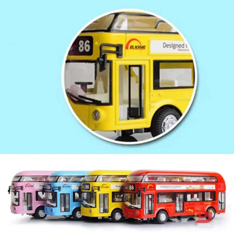 

Metal Single-Decker Tour Bus 1:50 Sound&light City Sightseeing Pull Back Car Toy