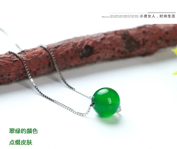 

100% Natural 925 sterling silver green luck round beads jade pendant jade necklace men necklaces women pendants jadeite jade