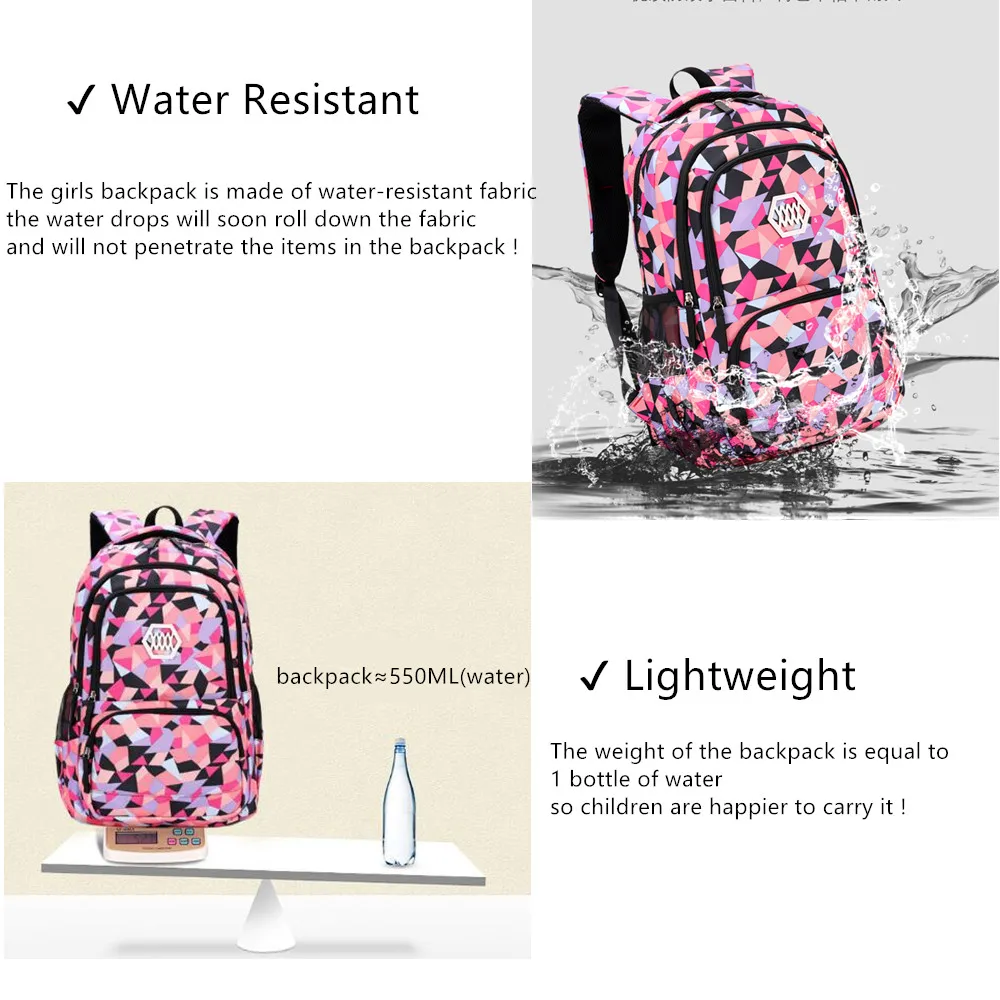 Geometric Prints Primary Backpacks with Lunch Case Kids Schoolbag for Middle School Girls Boys Large Bookbags Mochila Escolars
