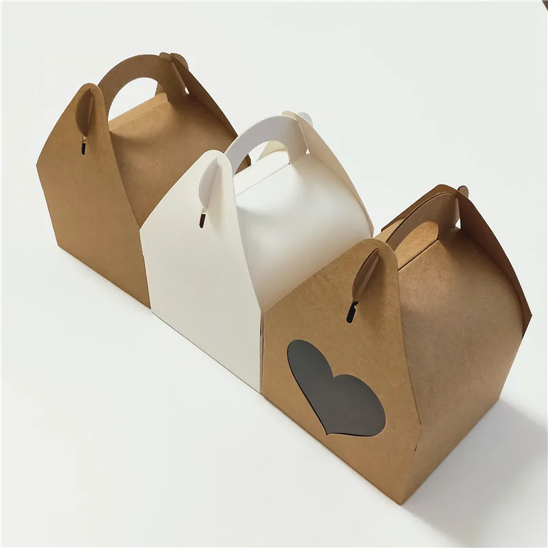 

20pcs/lot Large Kraft Paper Gift Box With Handle Wedding Birthday White Cardboard Cake Box black Cupcake Box For Packaging Gifts