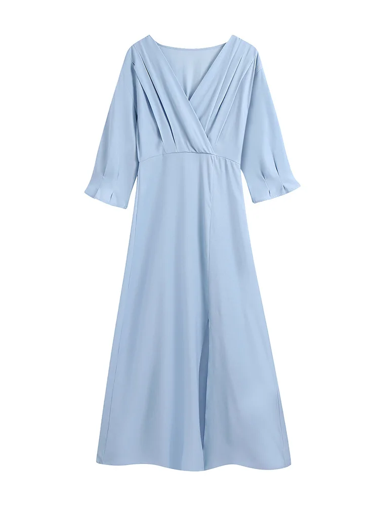 

Летняя одежда для женщин, платья 2021, кроссовер, v-образный вырез, рукав 3/4, повседневное длинное платье с разрезом спереди, сексуальное платье...