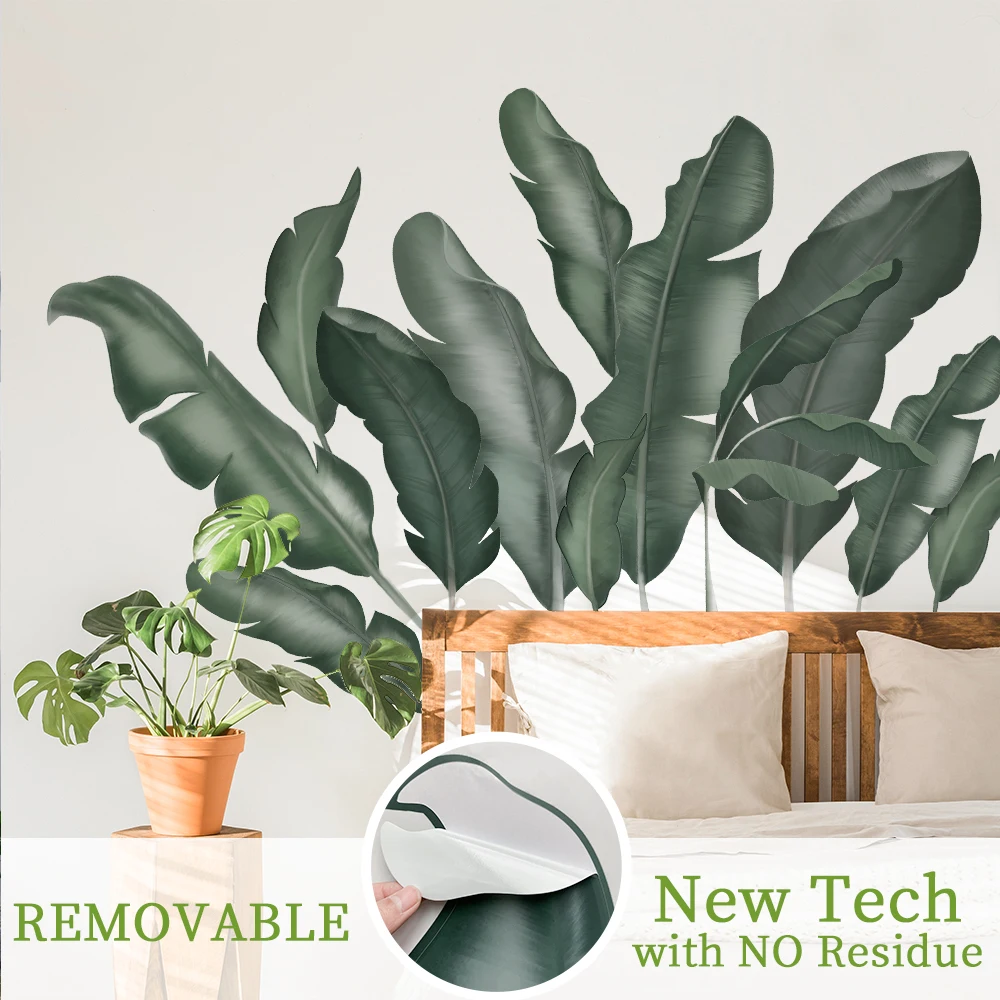 

Наклейки на стену в виде банановых листьев, цветов и листьев, украшение для гостиной, спальни, коридора, большие наклейки, самоклеящиеся обо...