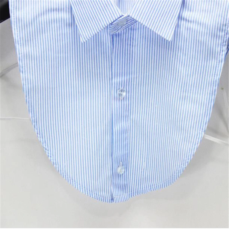 Женская блузка в бело синюю полоску с воротником обманкой съемный воротник