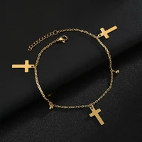 1pcs cross charm anklets for women stainless steel gold link chain anklet bracelet boho jewelry gift hypoallergenic